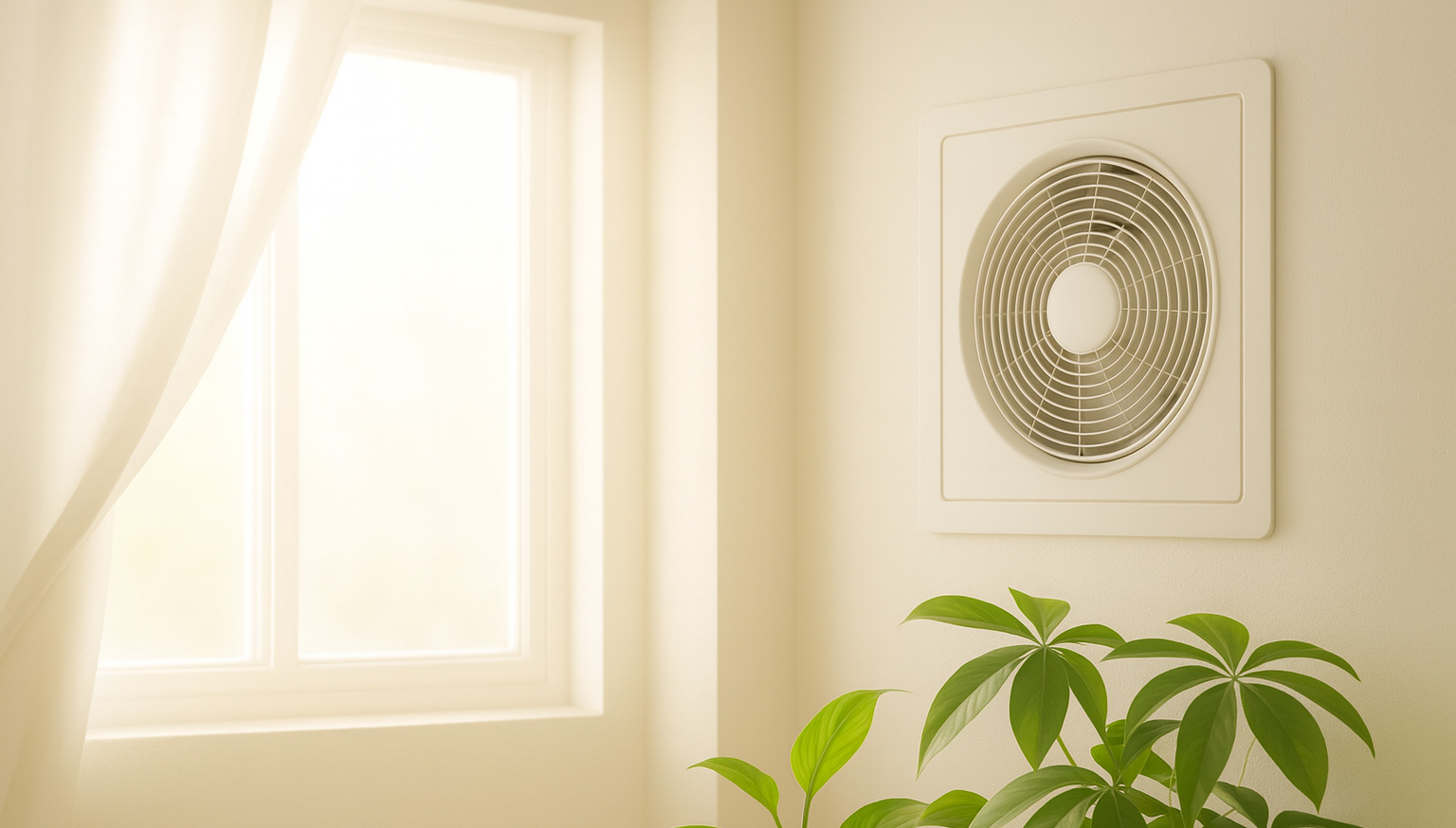Lüfter in Wand neben Fenster