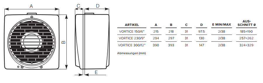 Vortice VARIO 150/6‘‘ AR Q - Fensterventilator