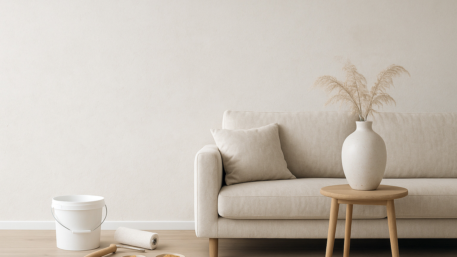 ein weißes Sofa mit hellen Wohnaccesoires