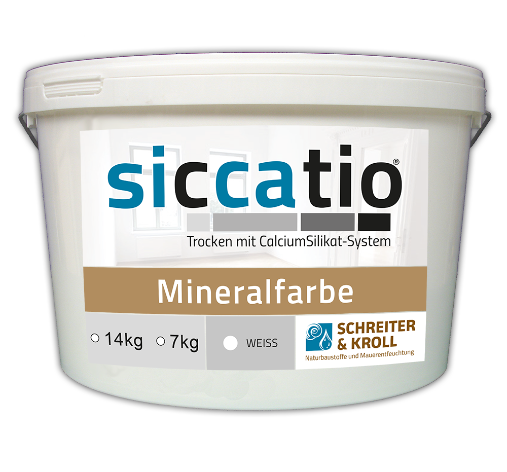 siccatio Mineralfarbe zur Schimmelsanierung mit Kaliumsilikat Klimaplatten von Schreiter & Kroll