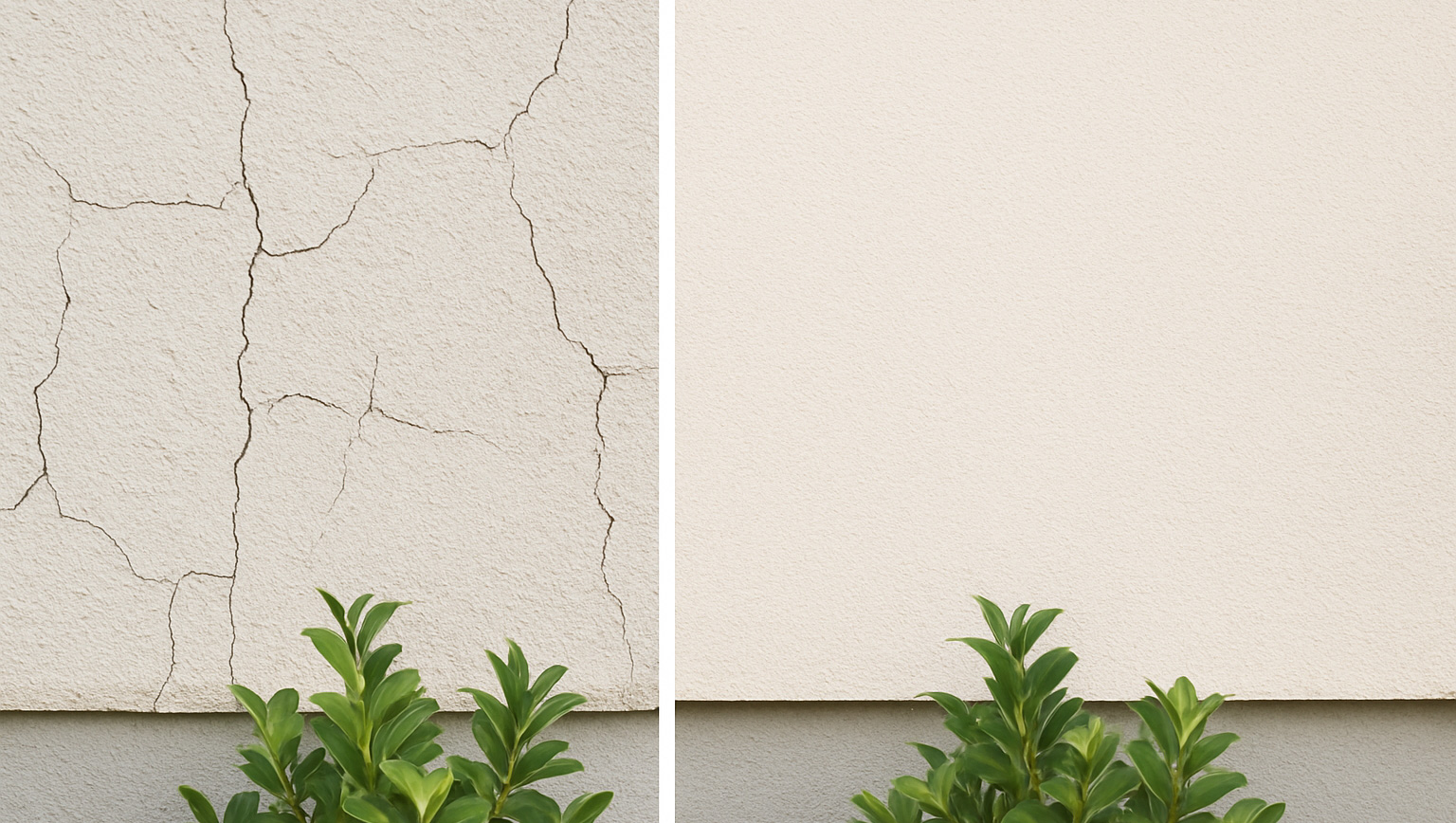 links Risse an Fassade rechts Fassade ohne Risse